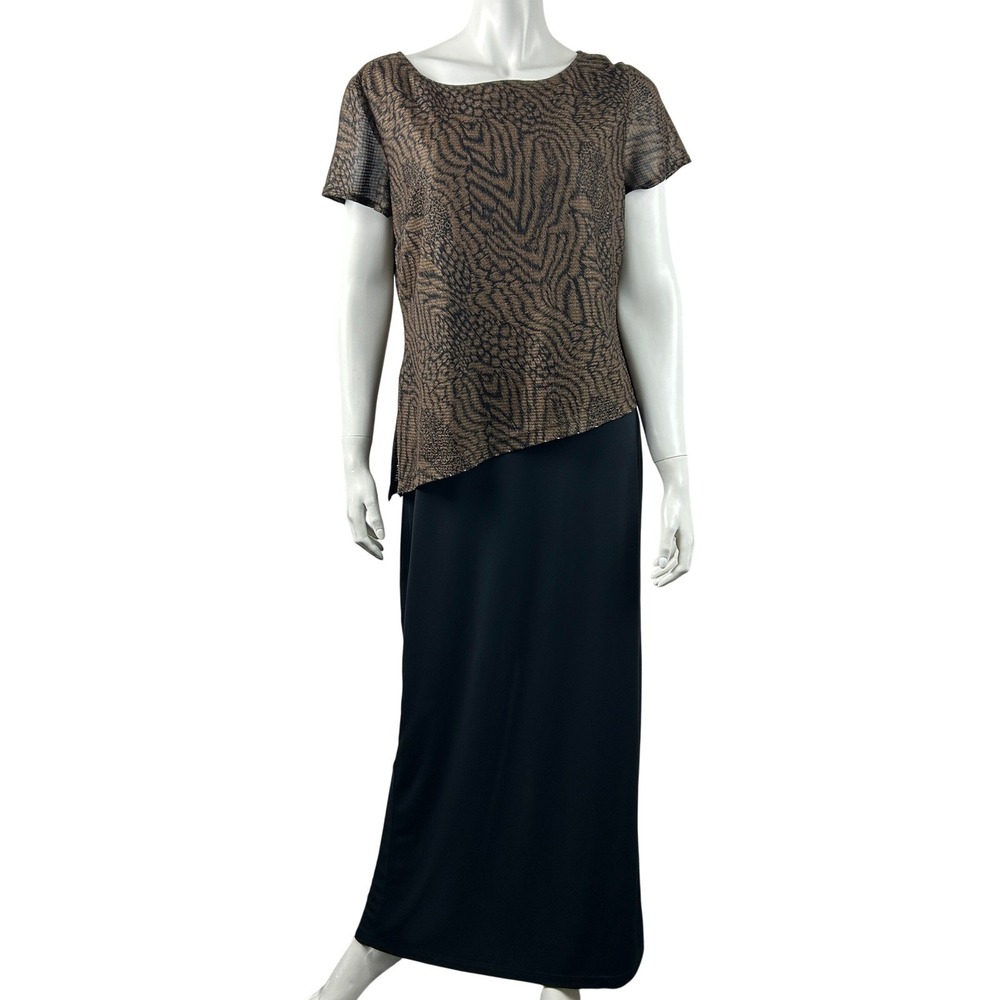 Joseph Ribkoff Sheath Evening Maxi Dress Metallic Bodice Size 14